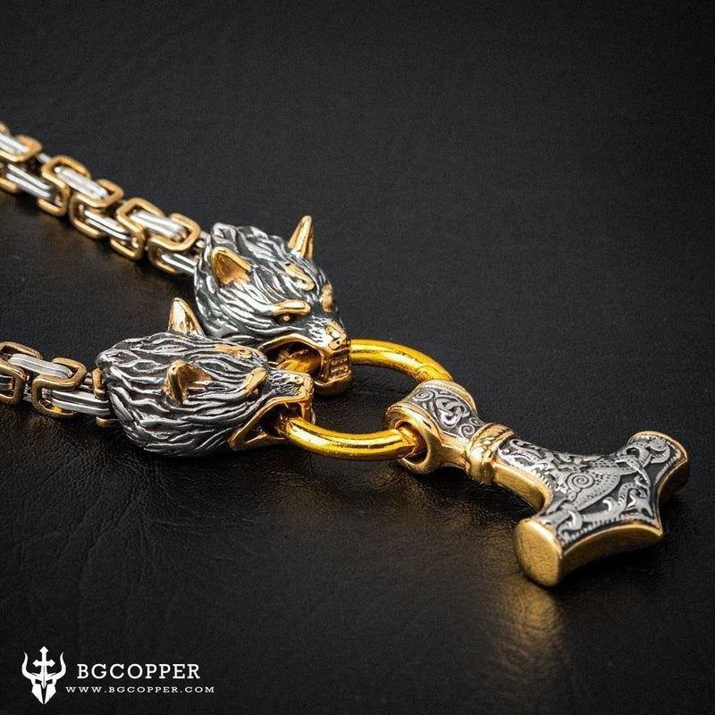 Viking wolf head chain hanging Thor's Hammer Mjolnir Pendant Necklace men  talisman Jewelry amulet necklace